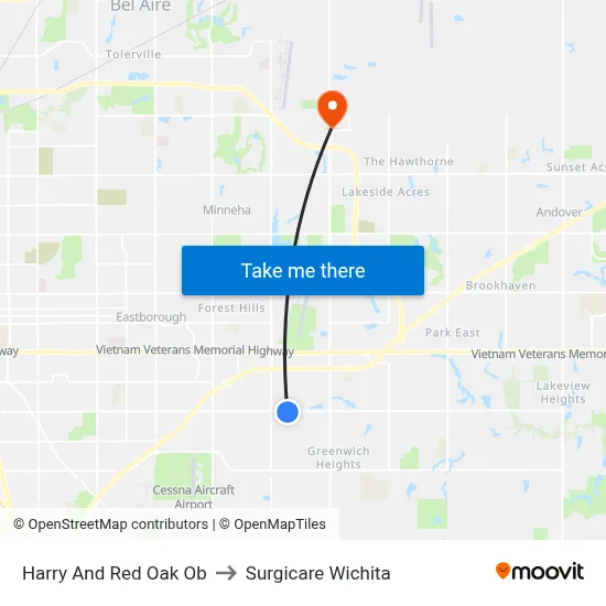 Harry And Red Oak Ob to Surgicare Wichita map