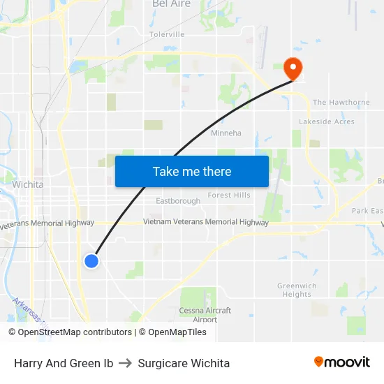 Harry And Green Ib to Surgicare Wichita map
