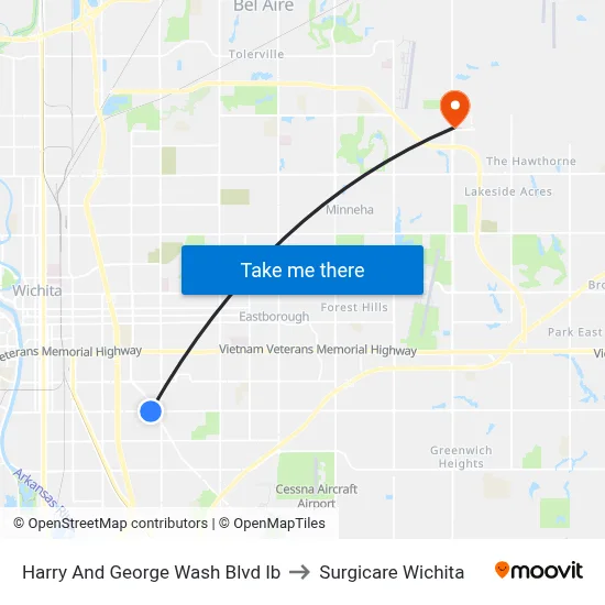 Harry And George Wash Blvd Ib to Surgicare Wichita map