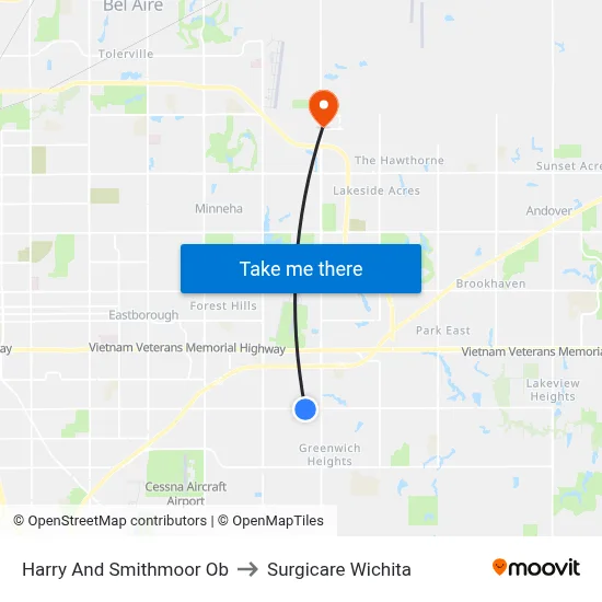 Harry And Smithmoor Ob to Surgicare Wichita map