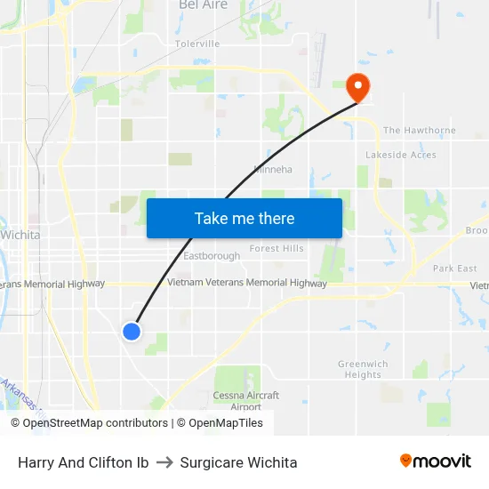 Harry And Clifton Ib to Surgicare Wichita map