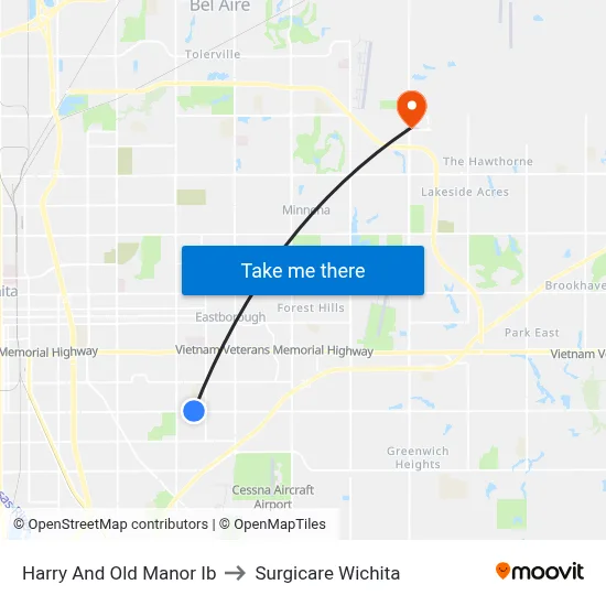 Harry And Old Manor Ib to Surgicare Wichita map