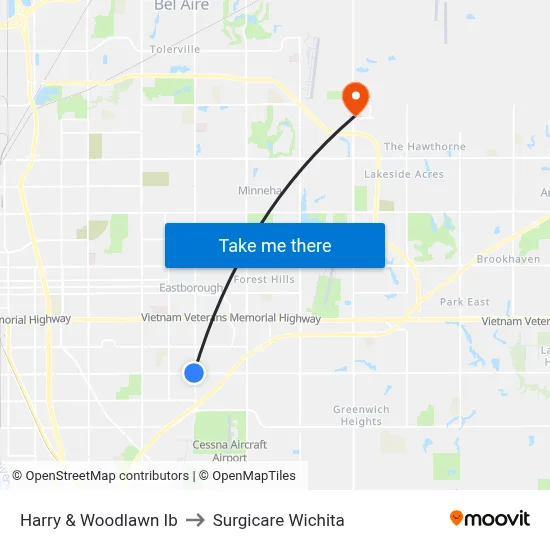 Harry & Woodlawn Ib to Surgicare Wichita map