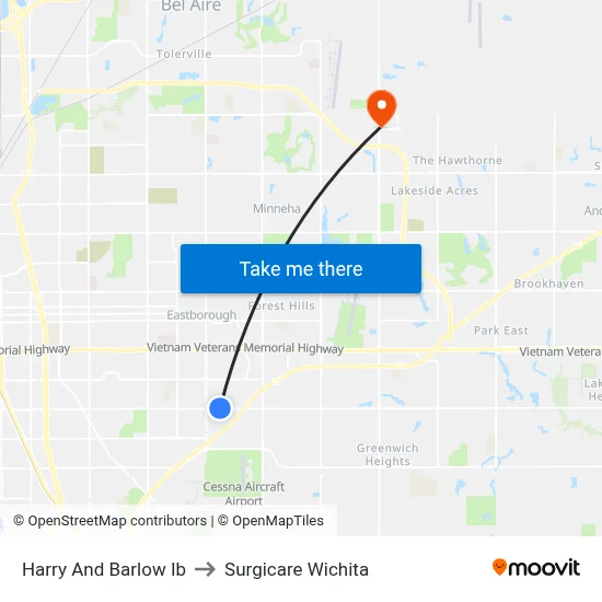 Harry And Barlow Ib to Surgicare Wichita map