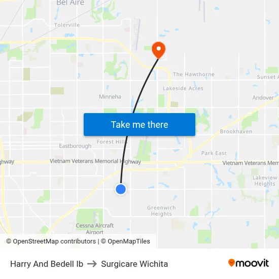 Harry And Bedell Ib to Surgicare Wichita map