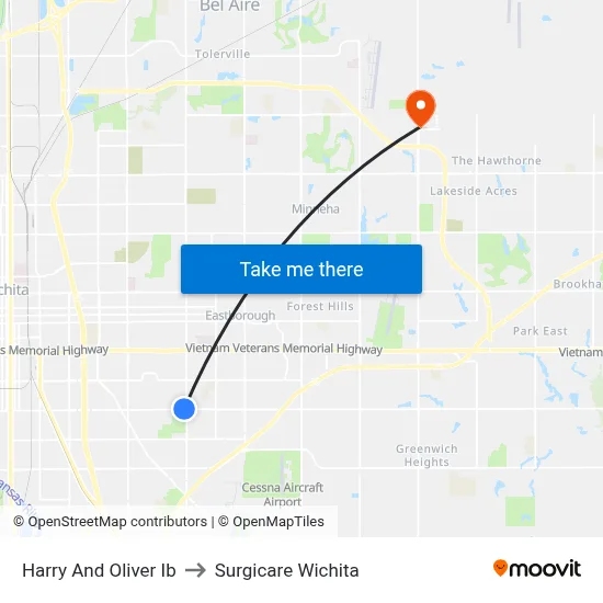 Harry And Oliver Ib to Surgicare Wichita map