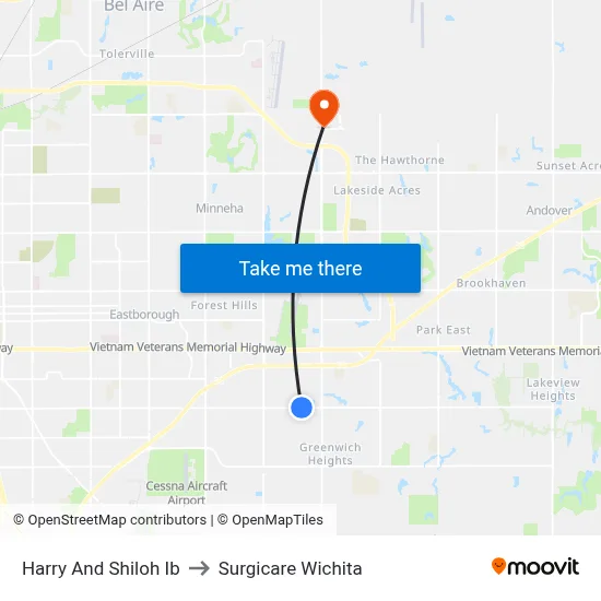 Harry And Shiloh Ib to Surgicare Wichita map