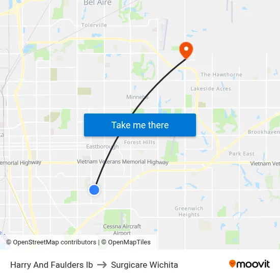 Harry And Faulders Ib to Surgicare Wichita map