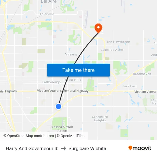 Harry And Governeour Ib to Surgicare Wichita map