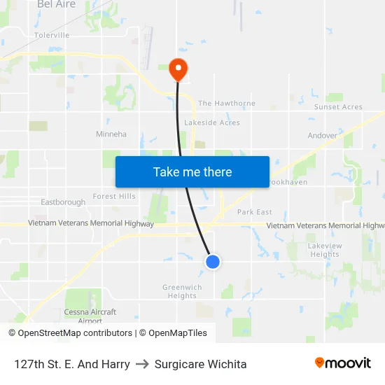 127th St. E. And Harry to Surgicare Wichita map