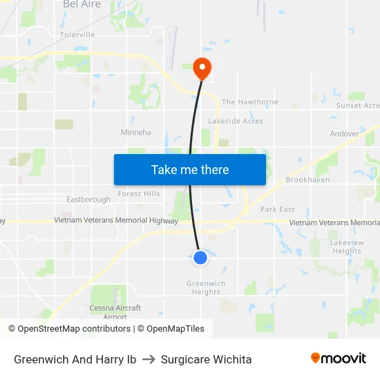 Greenwich And Harry Ib to Surgicare Wichita map