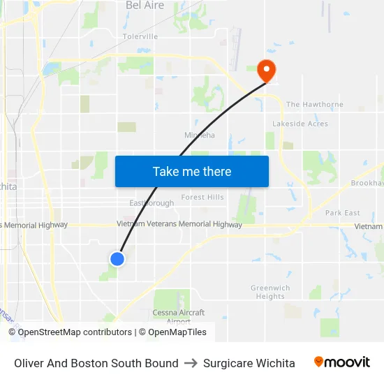 Oliver And Boston South Bound to Surgicare Wichita map