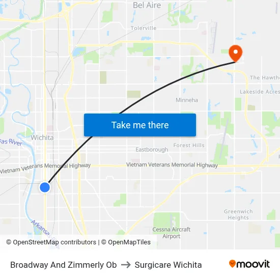 Broadway And Zimmerly Ob to Surgicare Wichita map