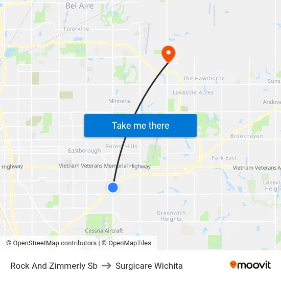 Rock And Zimmerly Sb to Surgicare Wichita map
