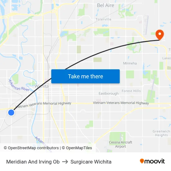Meridian And Irving Ob to Surgicare Wichita map