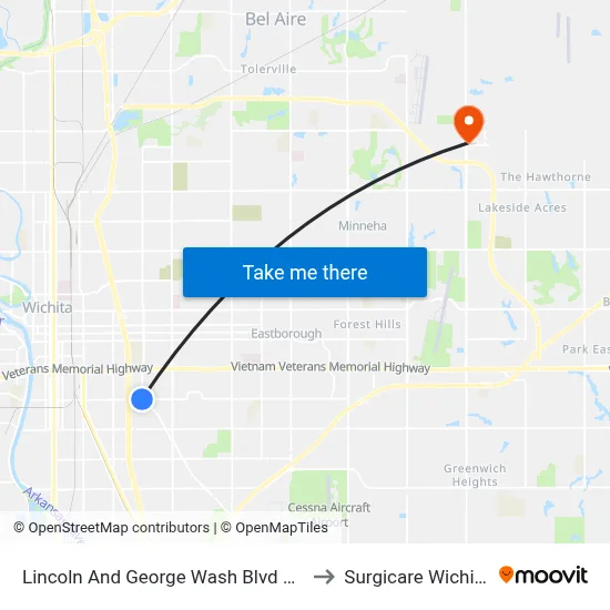 Lincoln And George Wash Blvd Ob to Surgicare Wichita map