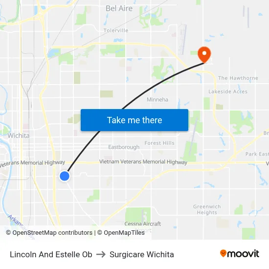 Lincoln And Estelle  Ob to Surgicare Wichita map
