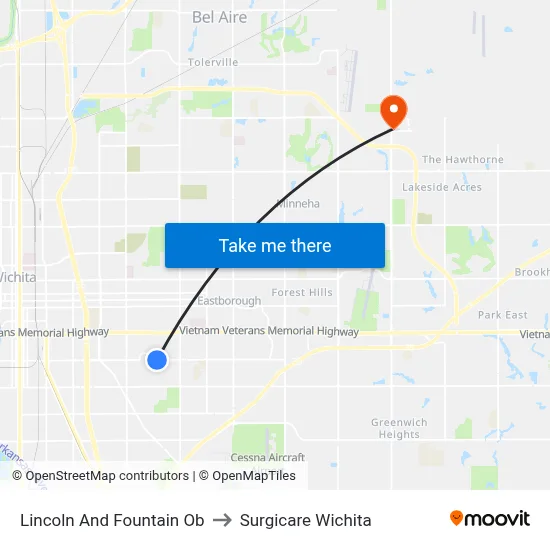 Lincoln And Fountain  Ob to Surgicare Wichita map