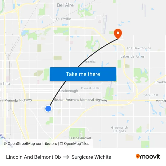 Lincoln And Belmont Ob to Surgicare Wichita map