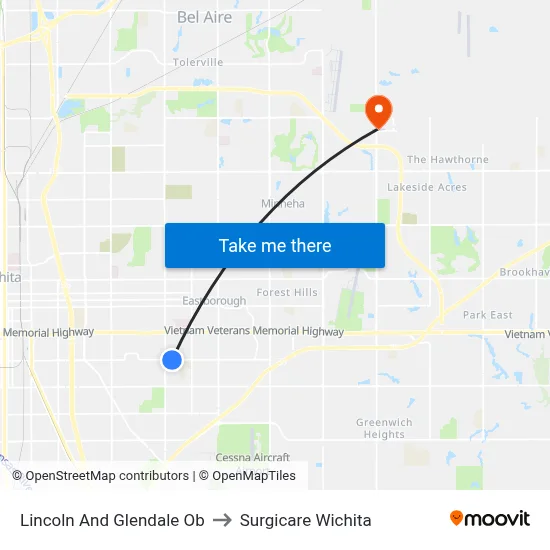 Lincoln And Glendale Ob to Surgicare Wichita map