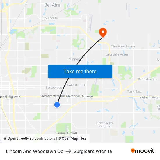 Lincoln And Woodlawn Ob to Surgicare Wichita map