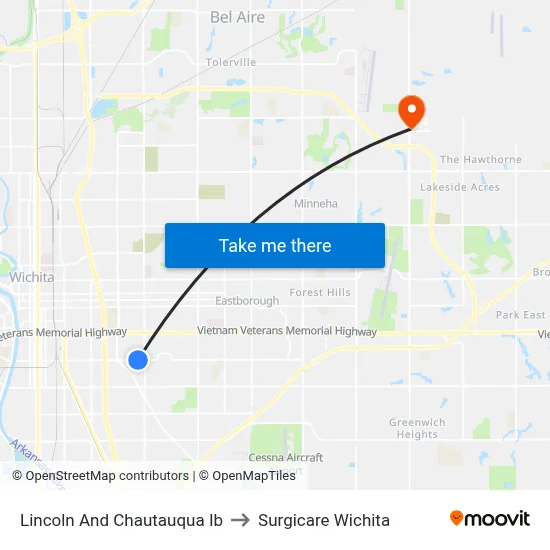 Lincoln And Chautauqua Ib to Surgicare Wichita map