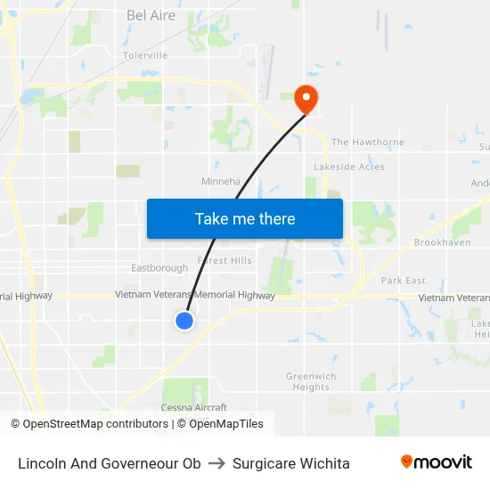 Lincoln And Governeour  Ob to Surgicare Wichita map