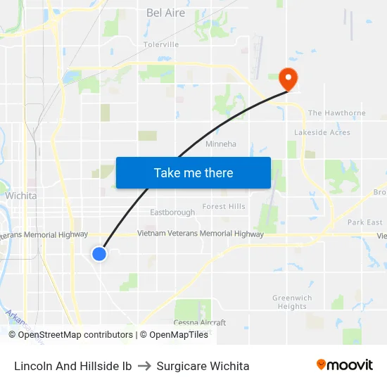 Lincoln And Hillside Ib to Surgicare Wichita map