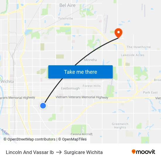 Lincoln And Vassar Ib to Surgicare Wichita map