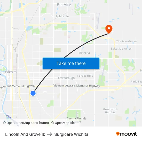 Lincoln And Grove  Ib to Surgicare Wichita map