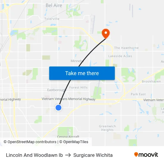 Lincoln And Woodlawn Ib to Surgicare Wichita map