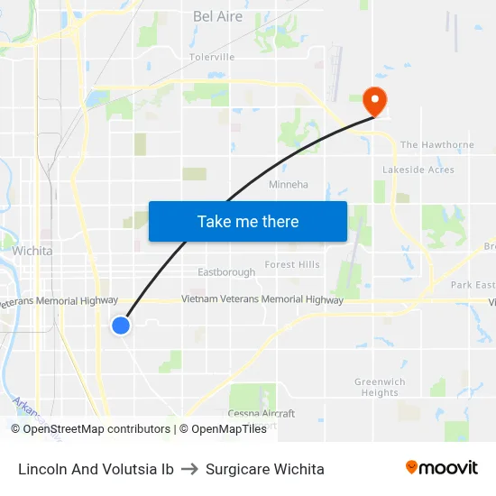 Lincoln And Volutsia Ib to Surgicare Wichita map
