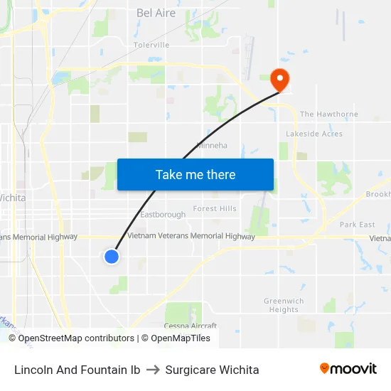 Lincoln And Fountain  Ib to Surgicare Wichita map