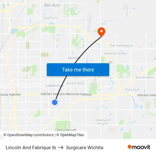 Lincoln And Fabrique Ib to Surgicare Wichita map