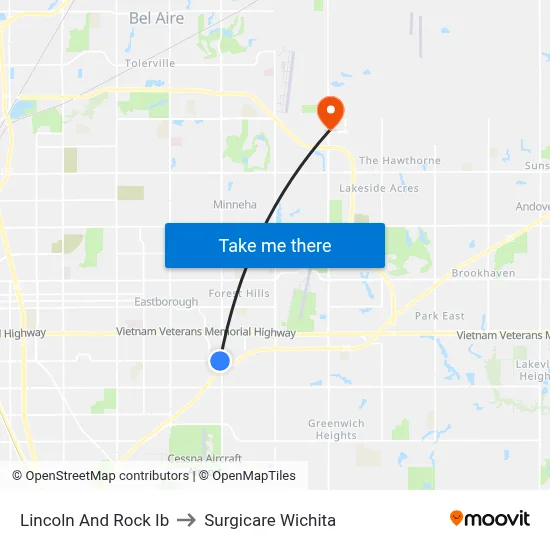 Lincoln And Rock Ib to Surgicare Wichita map