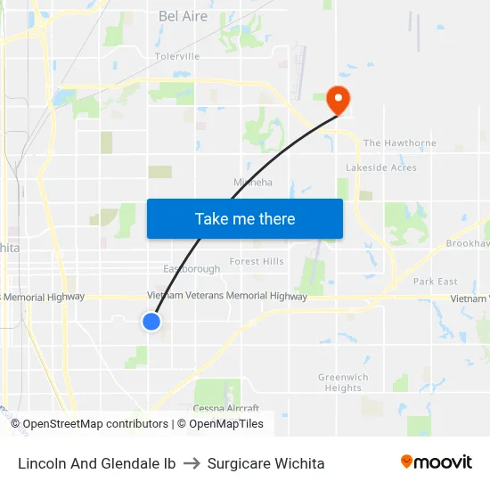 Lincoln And Glendale Ib to Surgicare Wichita map