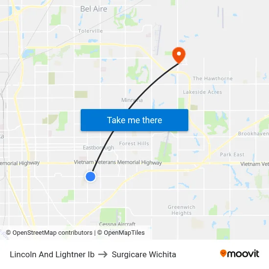 Lincoln And Lightner  Ib to Surgicare Wichita map