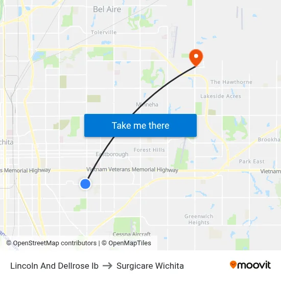 Lincoln And Dellrose Ib to Surgicare Wichita map