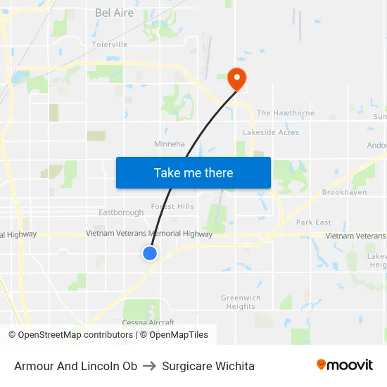 Armour And Lincoln Ob to Surgicare Wichita map