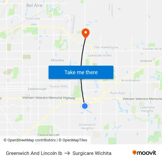 Greenwich And Lincoln Ib to Surgicare Wichita map