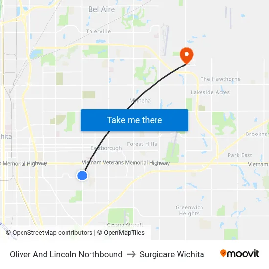 Oliver And Lincoln Northbound to Surgicare Wichita map