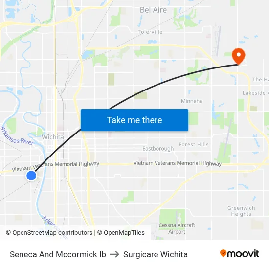 Seneca And Mccormick Ib to Surgicare Wichita map