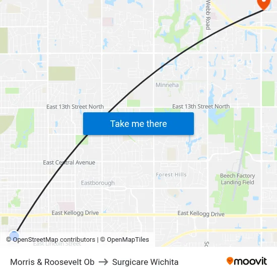 Morris & Roosevelt Ob to Surgicare Wichita map