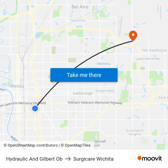 Hydraulic And Gilbert Ob to Surgicare Wichita map