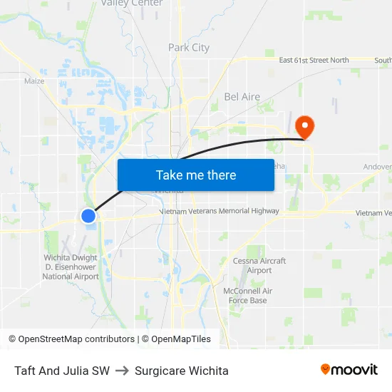 Taft And Julia SW to Surgicare Wichita map