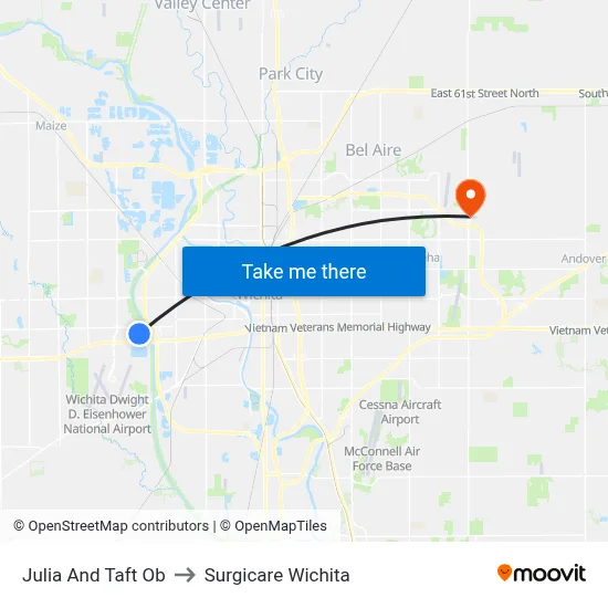 Julia And Taft Ob to Surgicare Wichita map