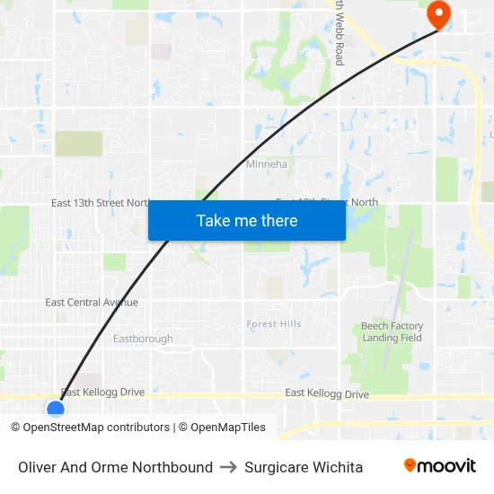 Oliver And Orme Northbound to Surgicare Wichita map