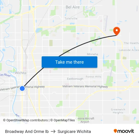 Broadway And Orme Ib to Surgicare Wichita map
