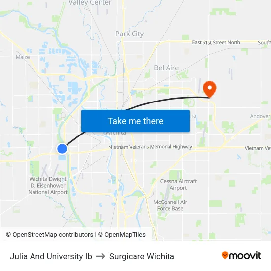 Julia And University Ib to Surgicare Wichita map