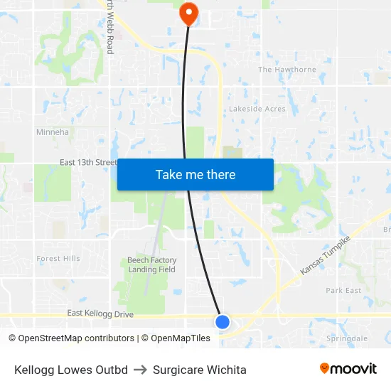 Kellogg Lowes Outbd to Surgicare Wichita map